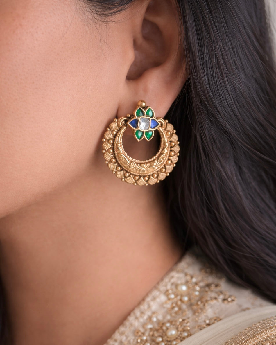 Chandra Blue Green Moon Studs