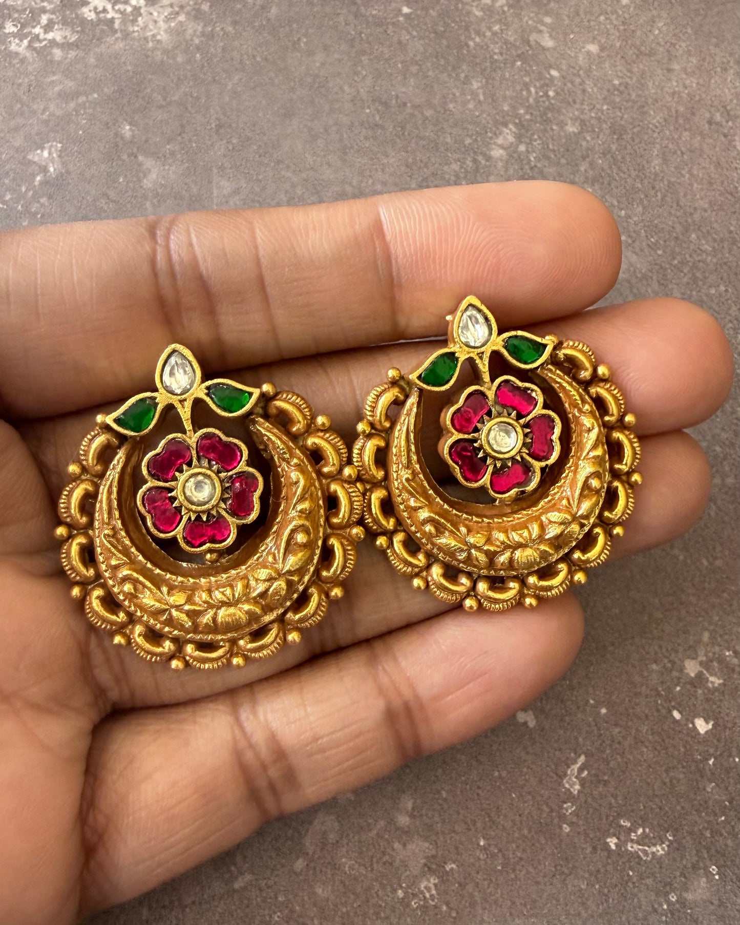 Chandra Pink Green Moon Studs