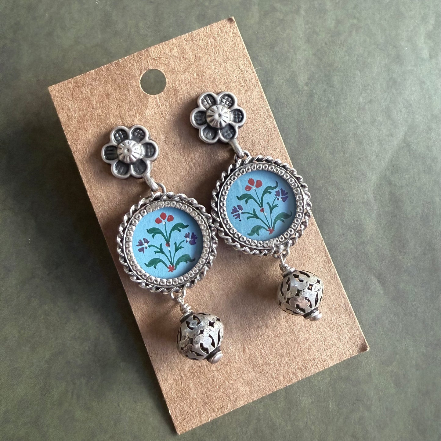 Leela Painted Earrings – Blue Circle