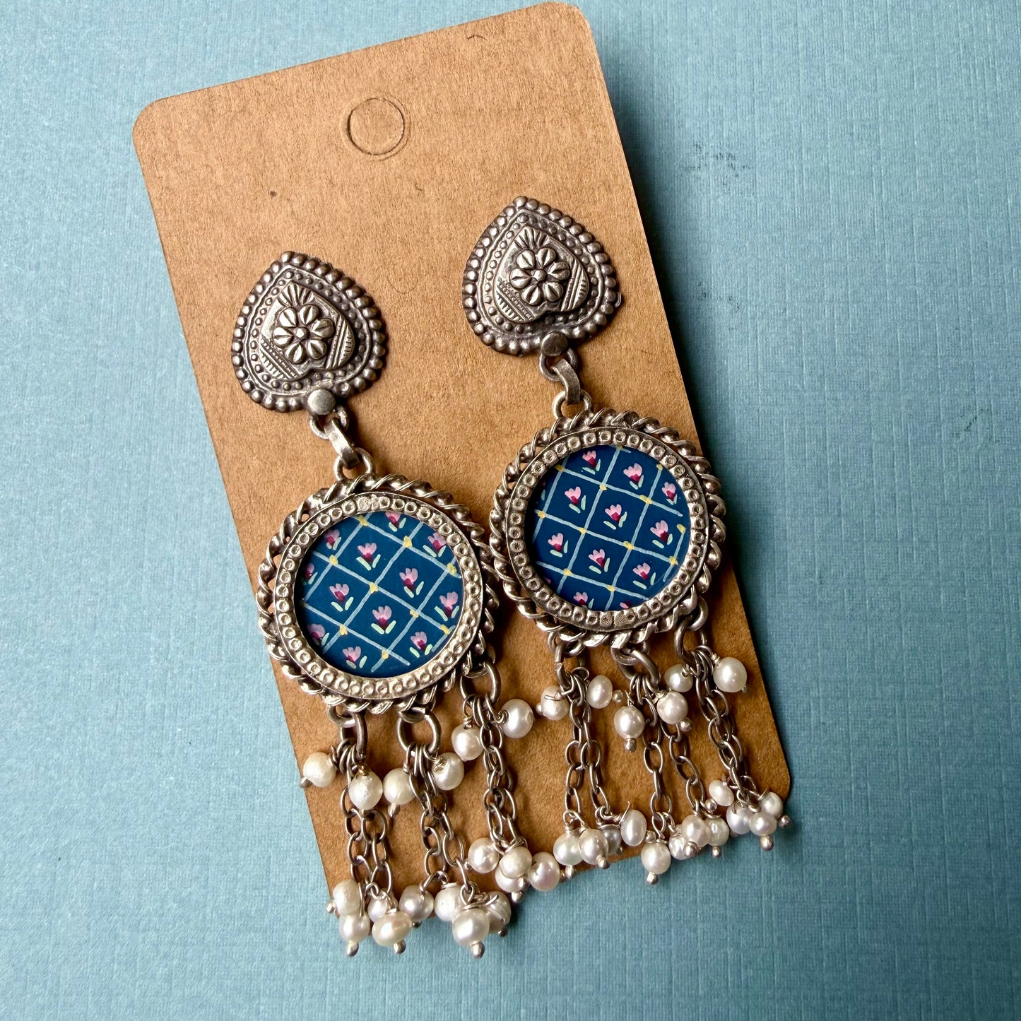 Leela Painted Earrings – Blue tassels