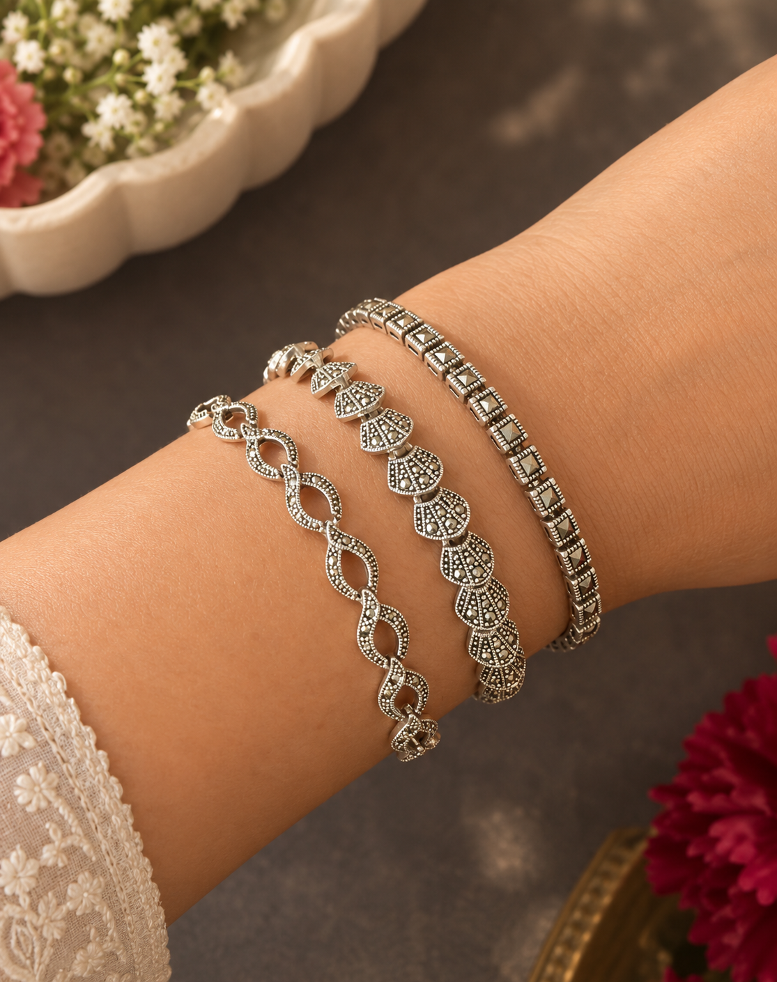 Marcasite Fan Link Bracelet