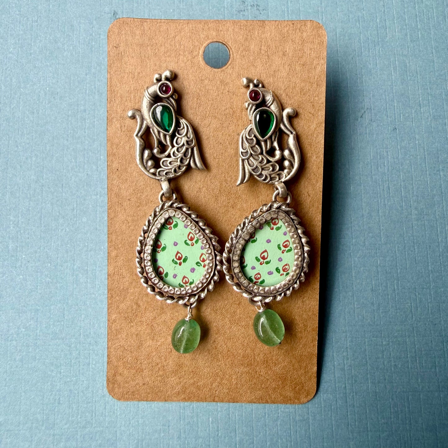 Leela Painted Earrings – Green Peacock