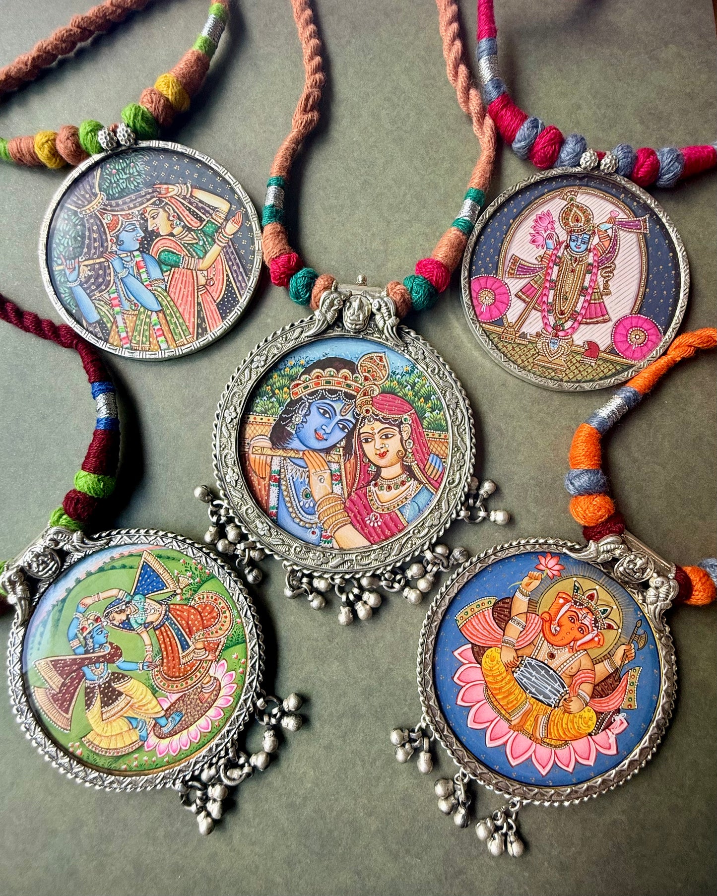 Leela – Radha Krishna Art Pendant with Dori
