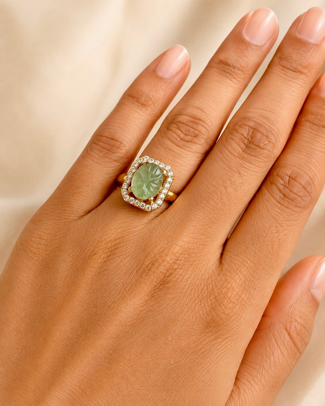 Carved Aventurine Halo Ring