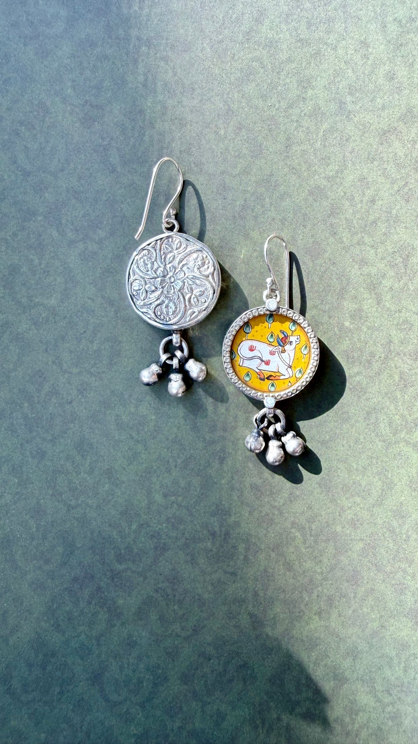 Leela — Kamdhenu Cow Silver Earrings