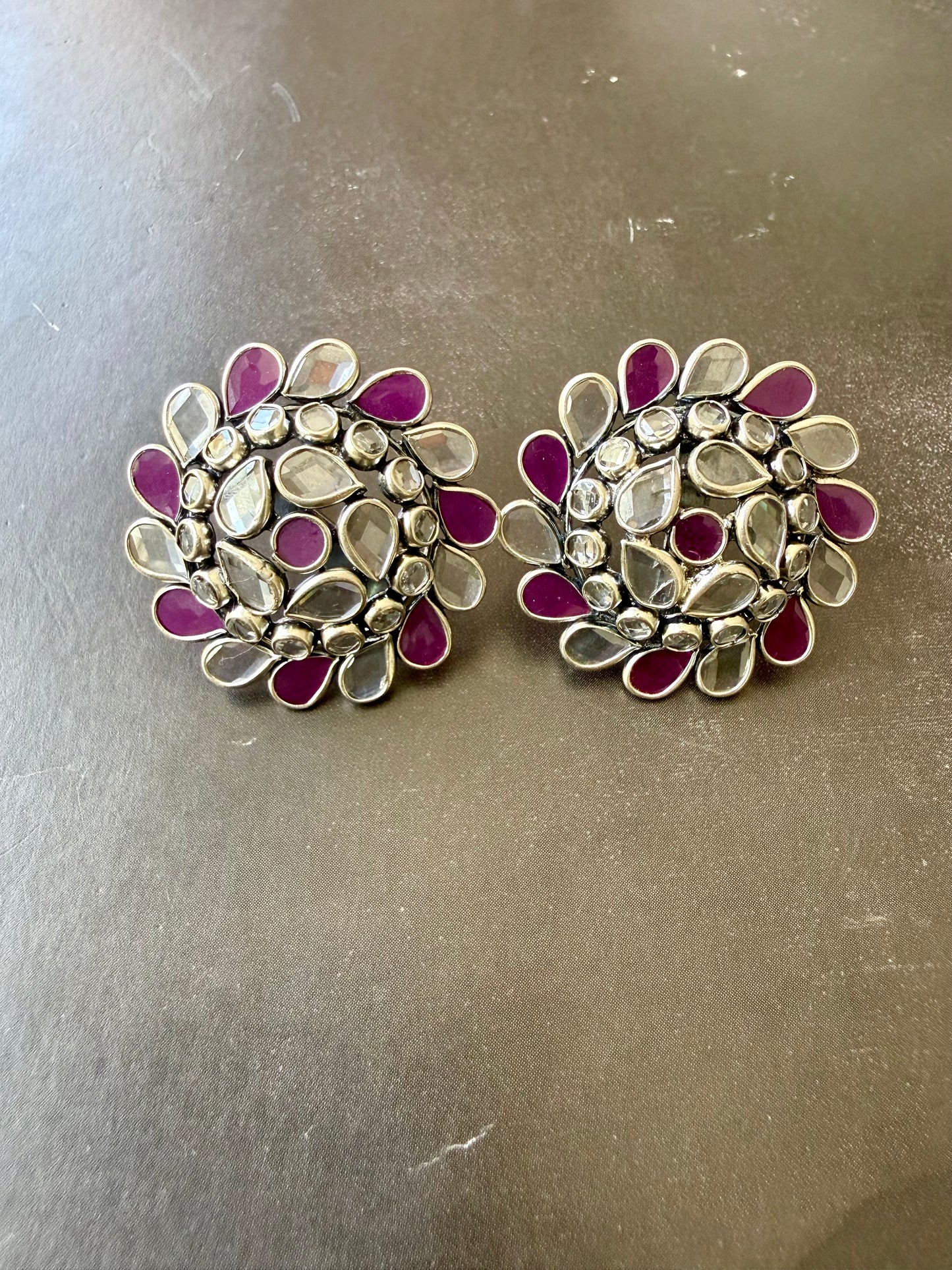 Ruby Glass Polki Floral Studs – Spiral