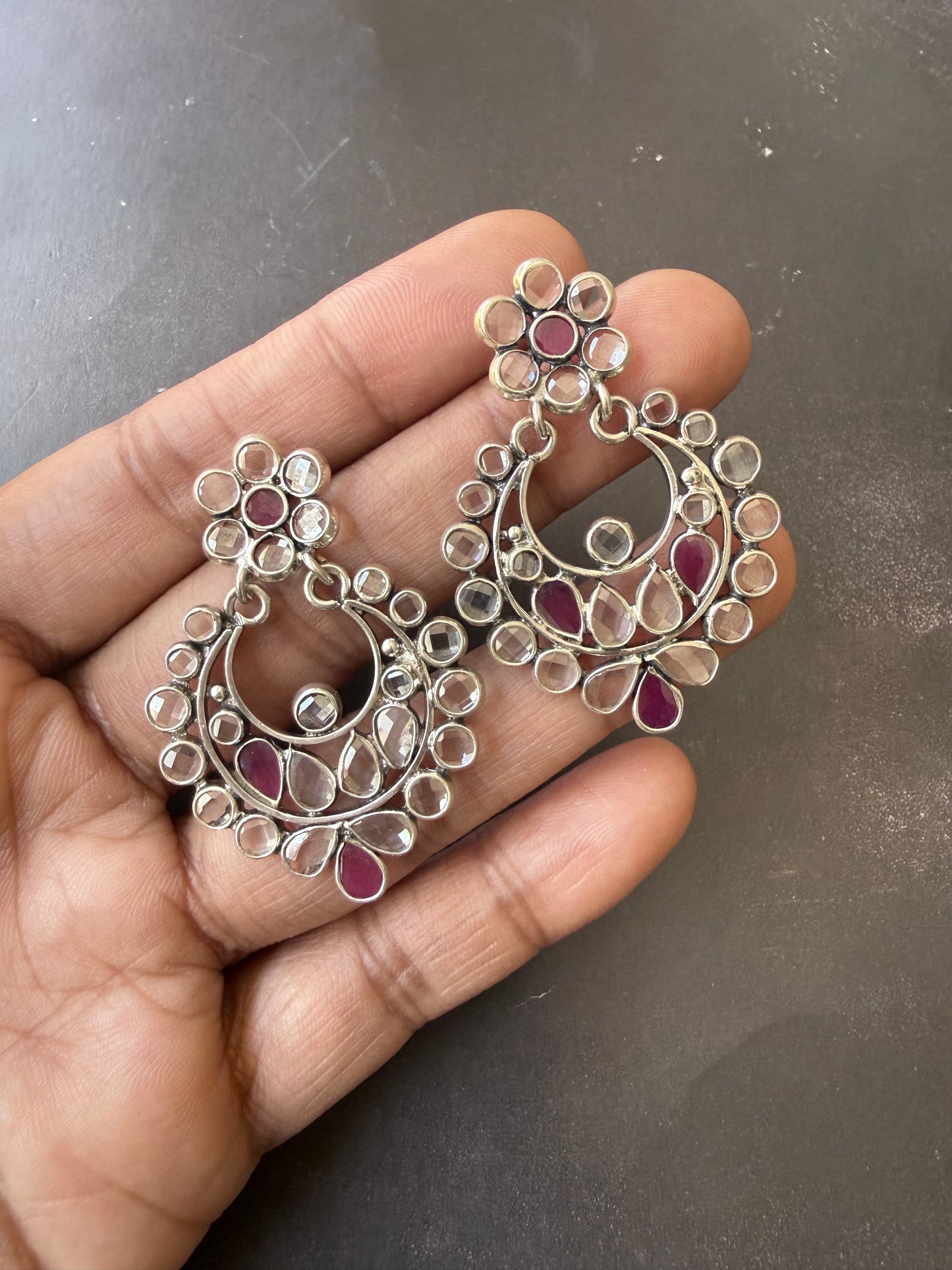 Ruby Glass Polki Chand Earrings – Floral