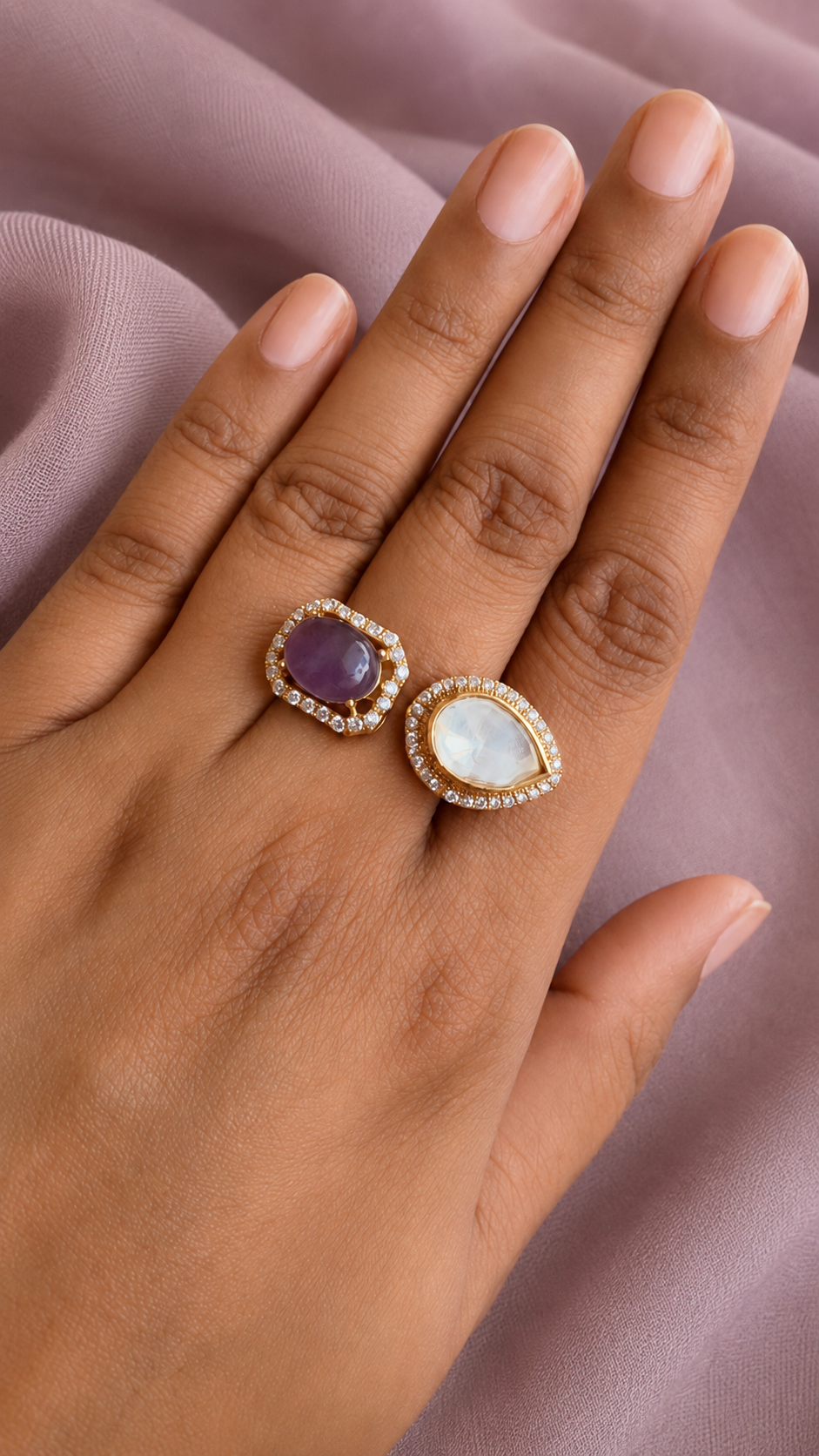 Amethyst Polki Duo Ring