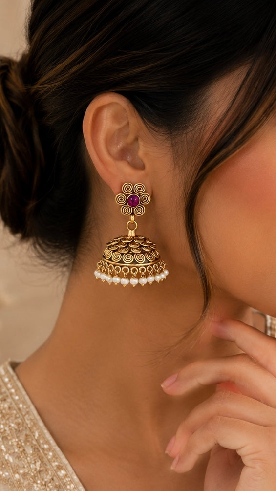 Leher Pearl Jhumkas