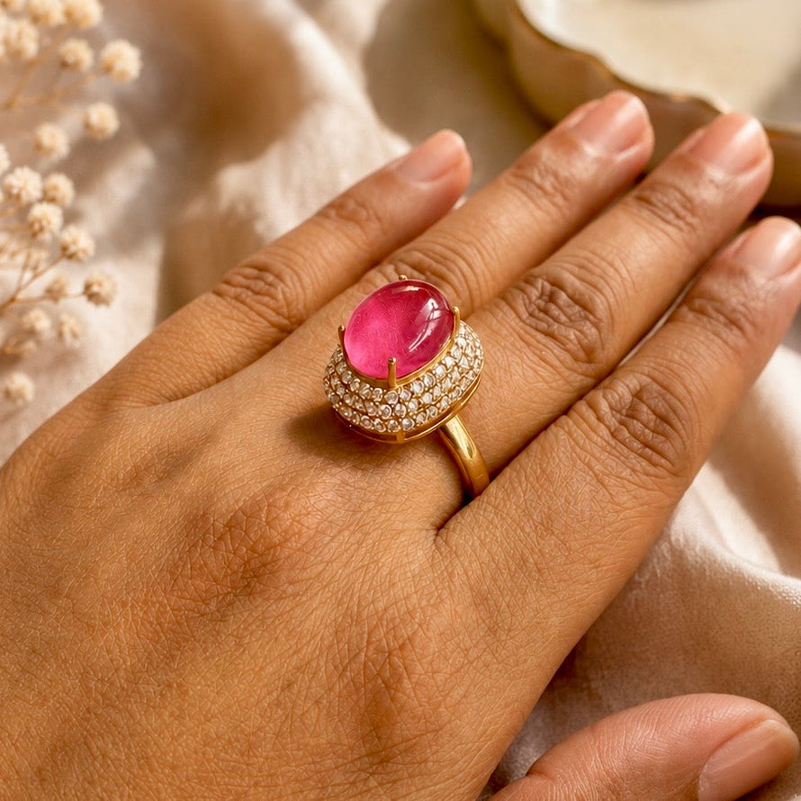 Oval Pink Stone Ring