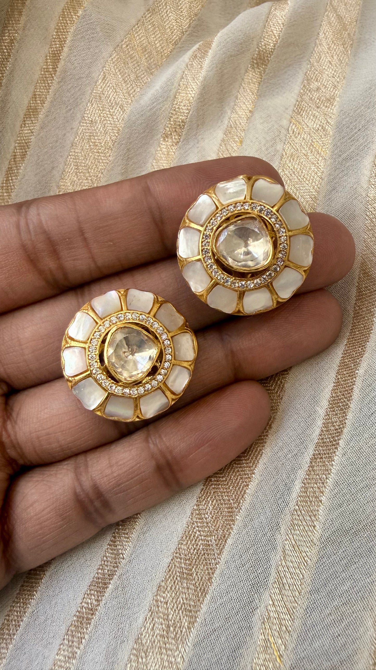 Mother of Pearl Polki Studs
