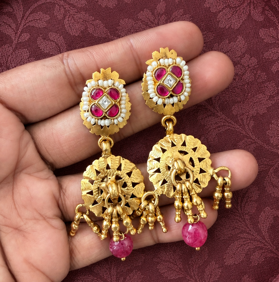 Ruhani Pink Kundan Earrings