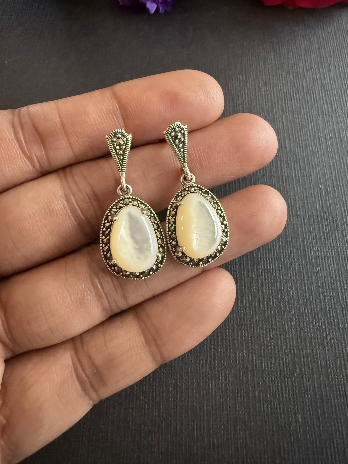 Mop-Marcasite Drop Earrings