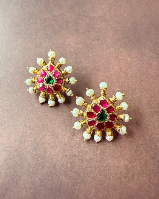 Raani Kundan Pearl Stud Earrings
