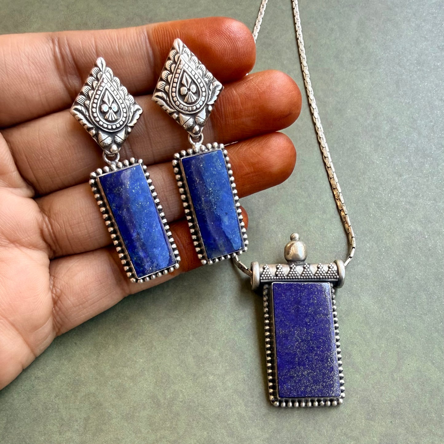 Neel Lapis Pendant & Earrings