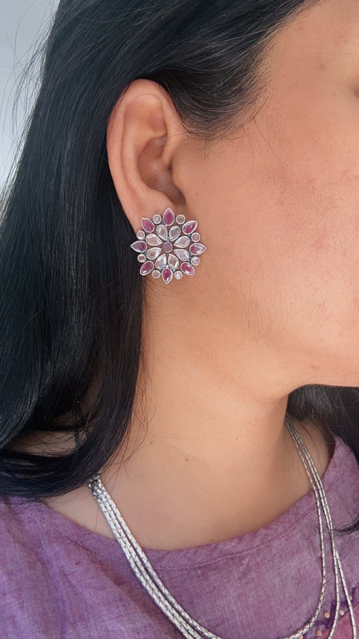 Ruby Glass Polki Floral Studs – Sunflower