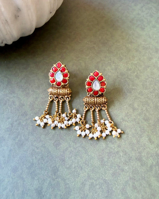 Coral Petal Tassel Earrings
