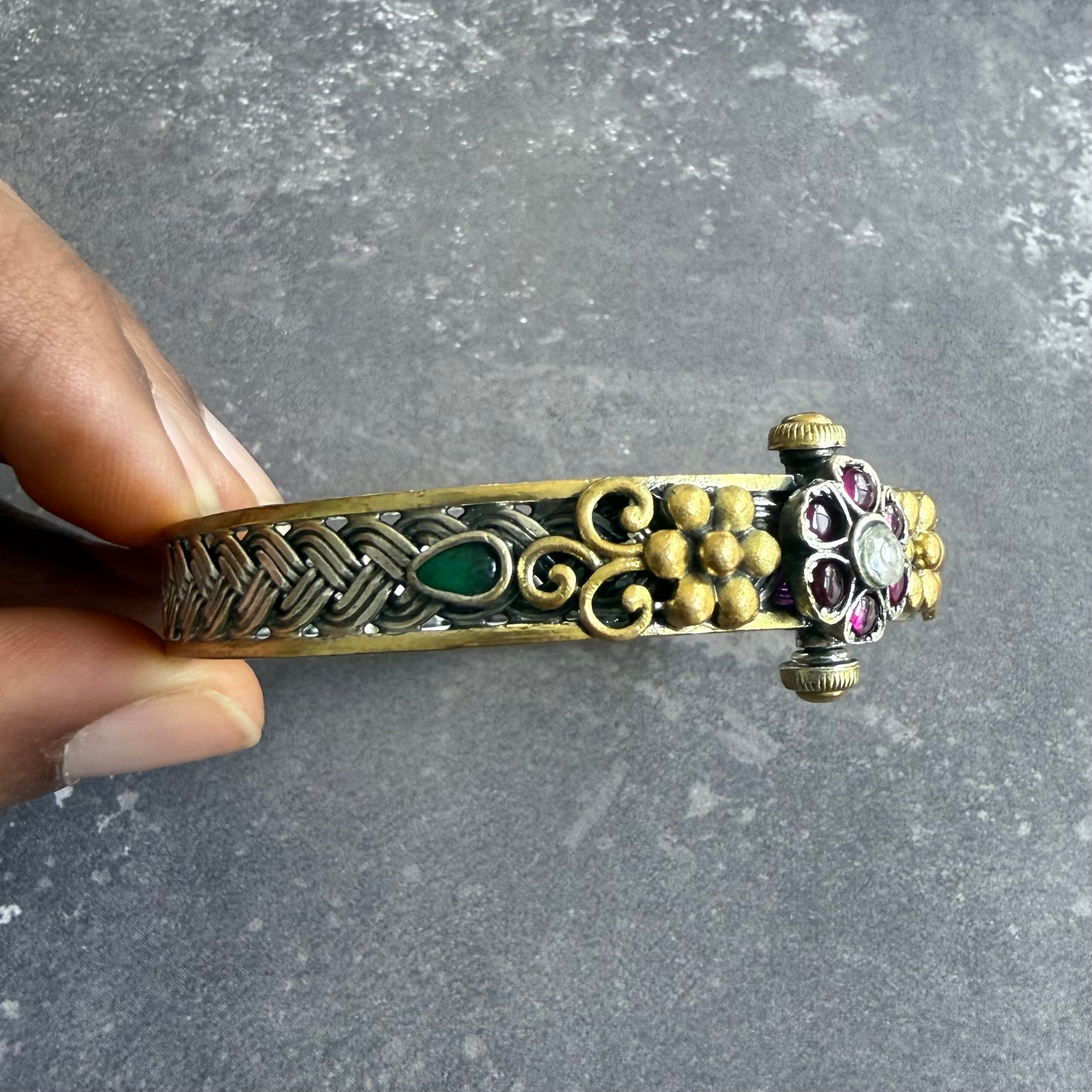 Floral Woven Dual Tone Bangle