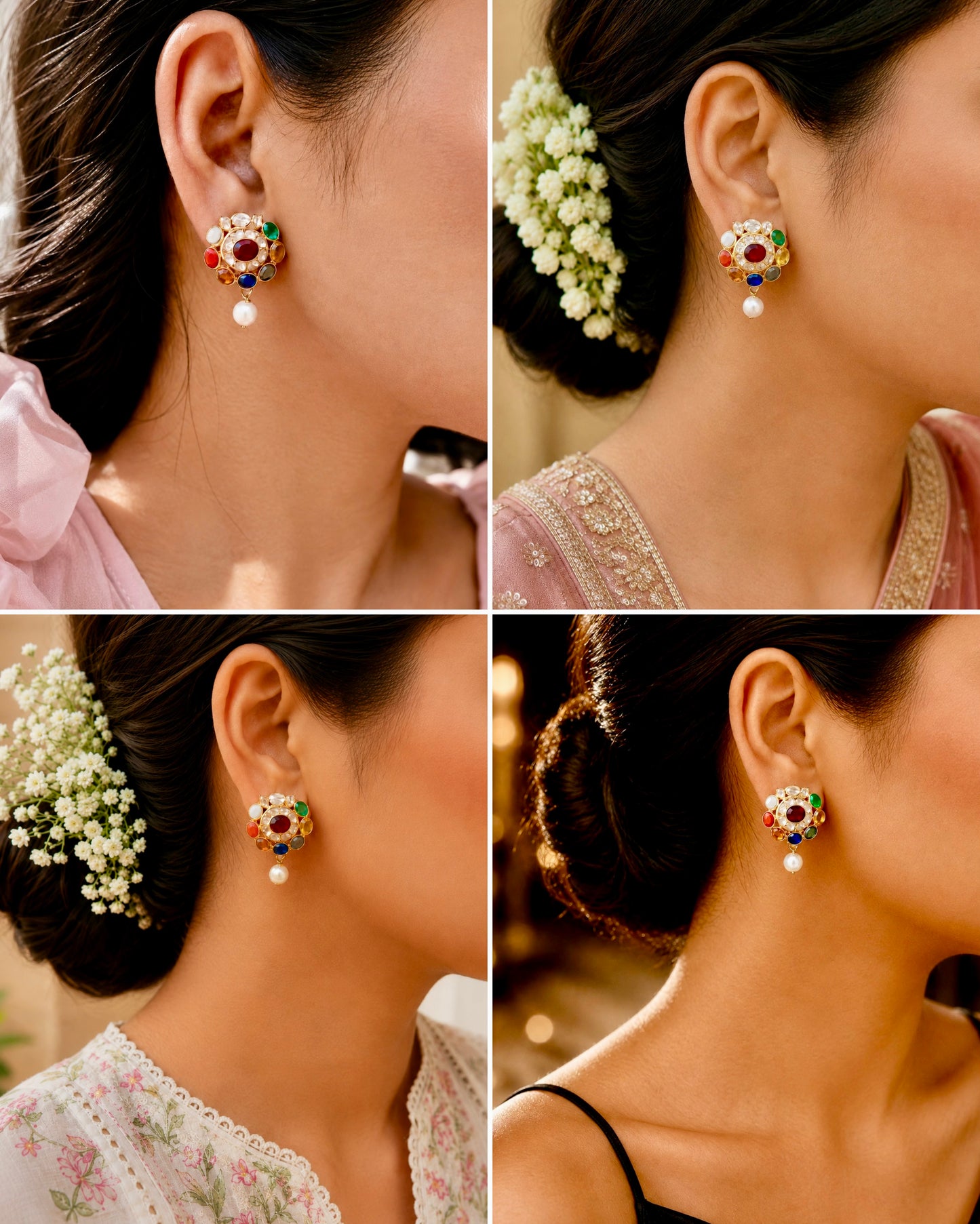 Navratna Polki Pearl Earrings