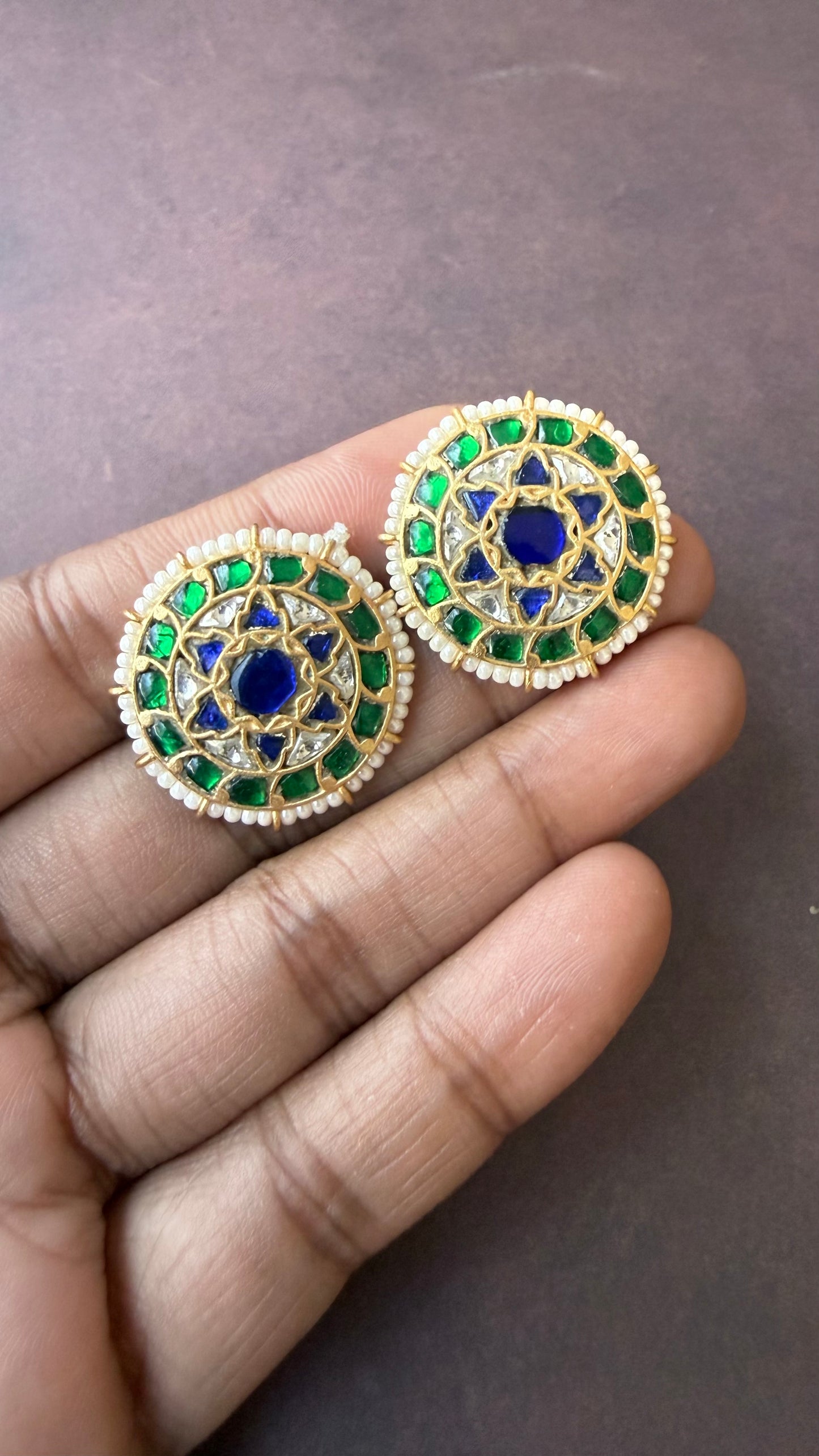 Raani Blue Kundan Studs