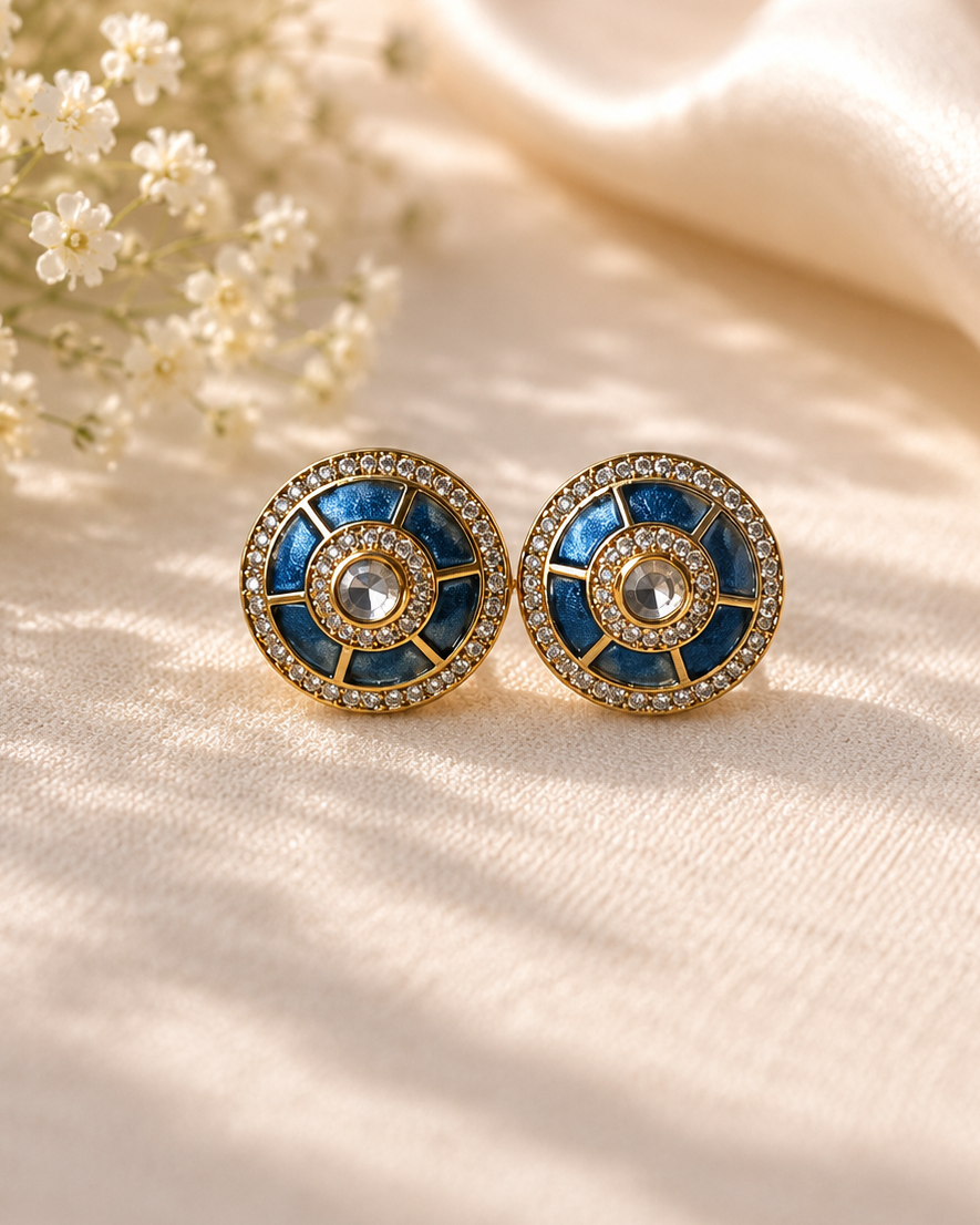 Polki Mosaic Earrings - Blue