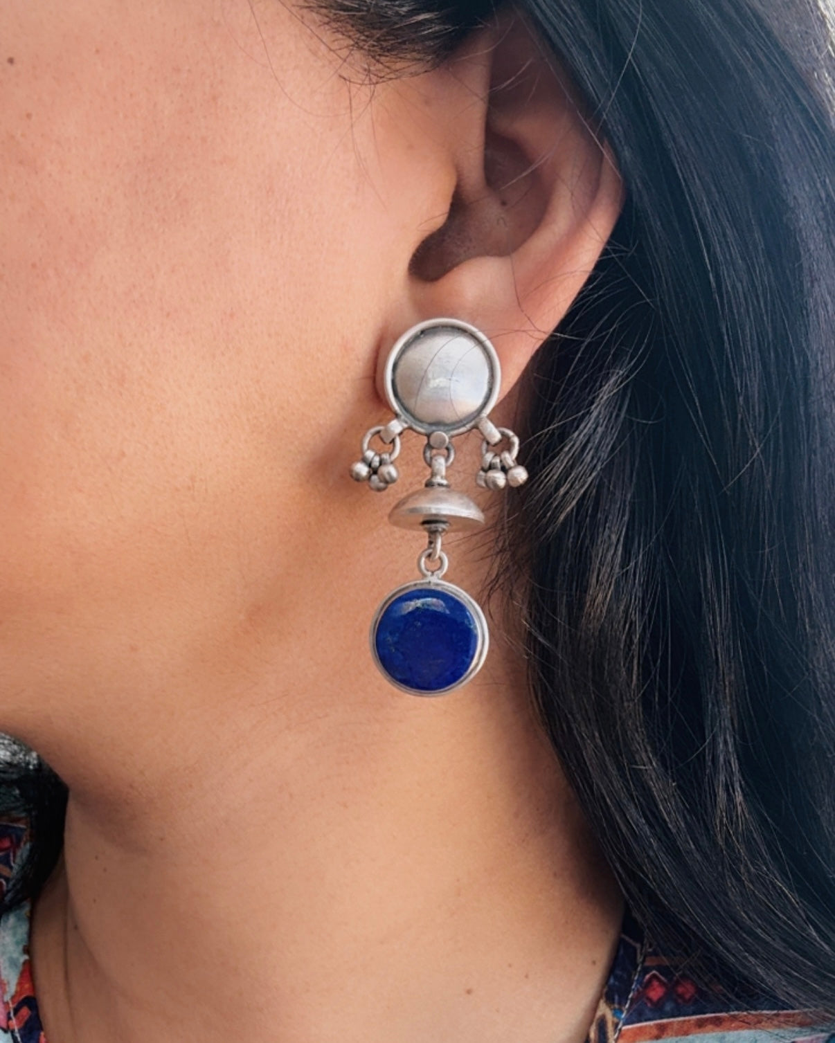 Lapis Charm Drop Earrings