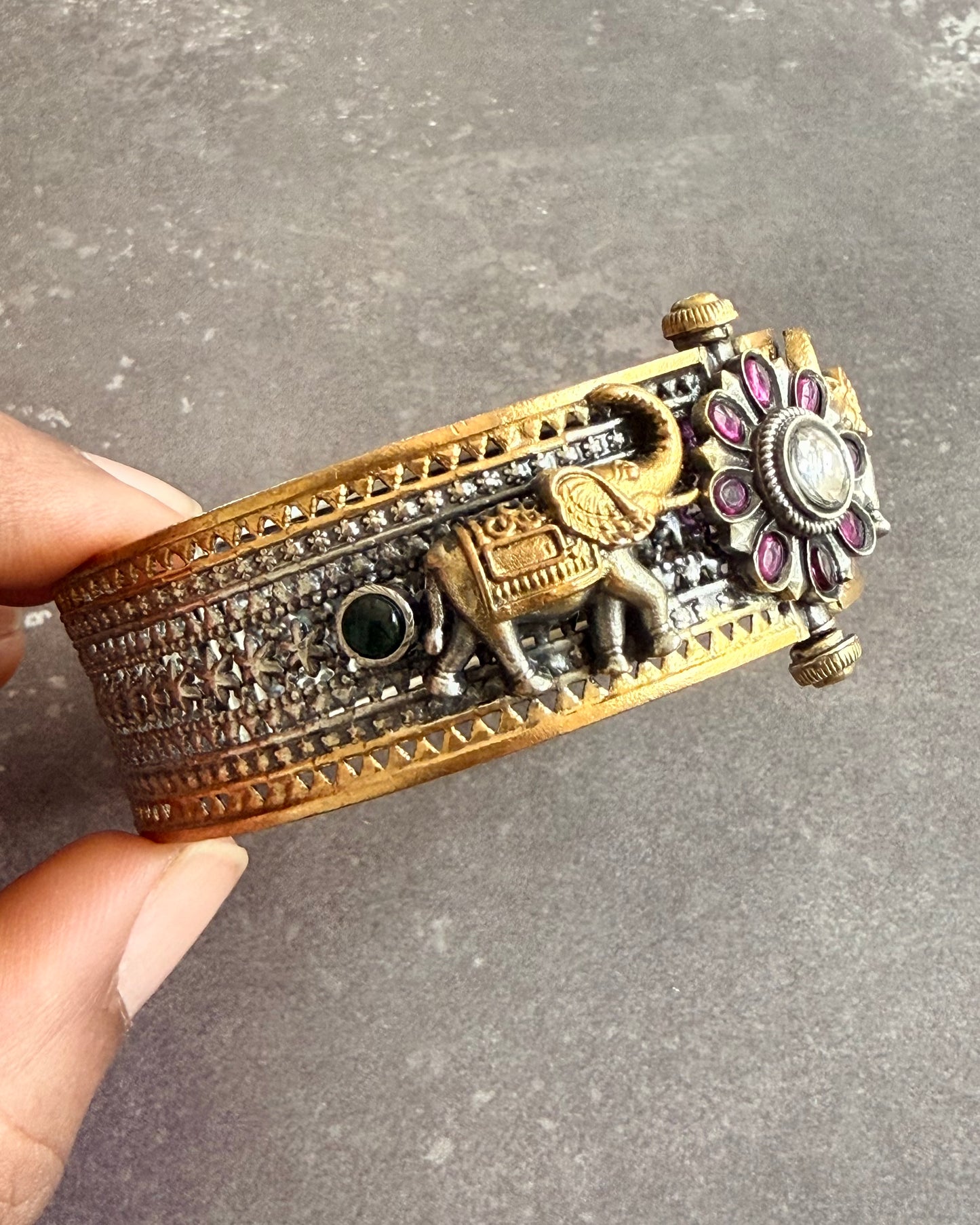 Elephant Motif Dual Tone Bangle