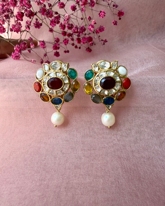 Navratna Polki Pearl Earrings