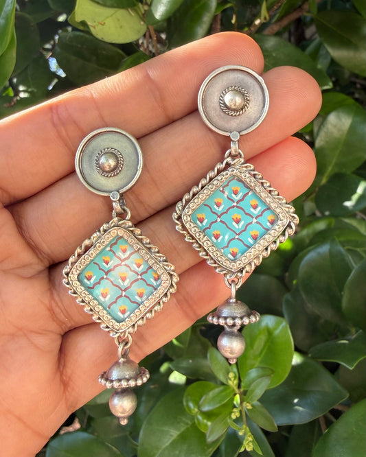 Leela Painted Earrings – Blue Square