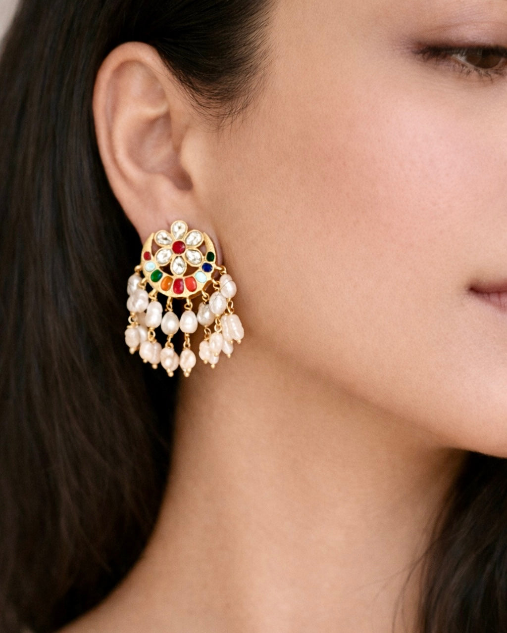 Raani Navratan Pearl Earrings