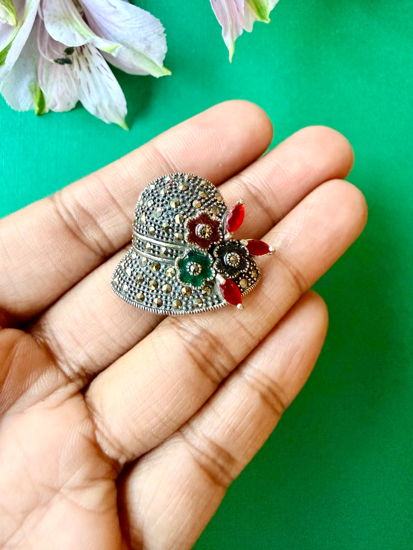 Floral Hat Marcasite Brooch