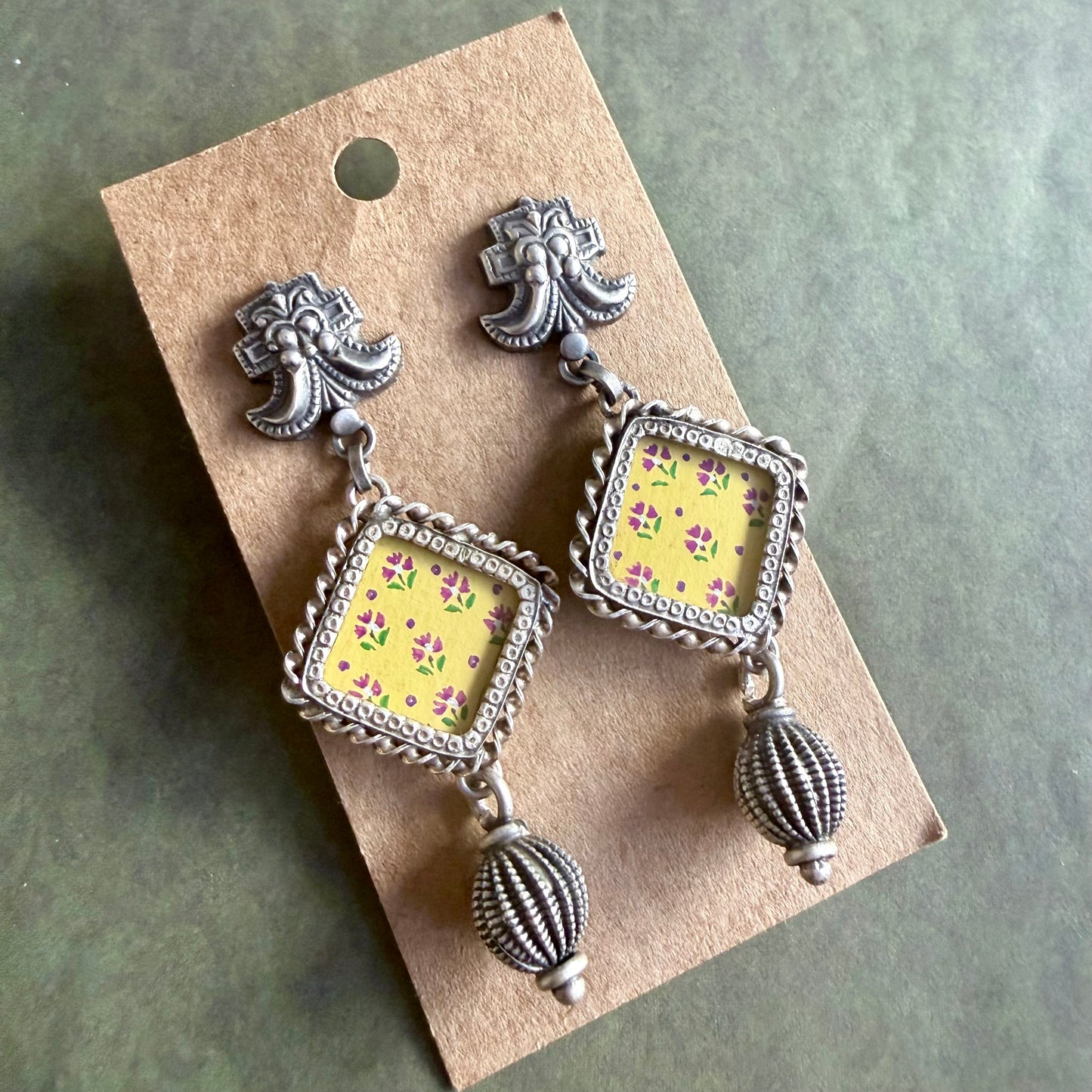 Leela Painted Earrings – yellow square