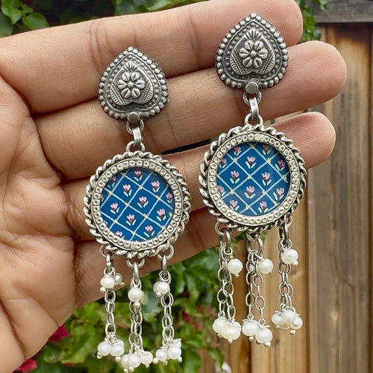Leela Painted Earrings – Blue tassels