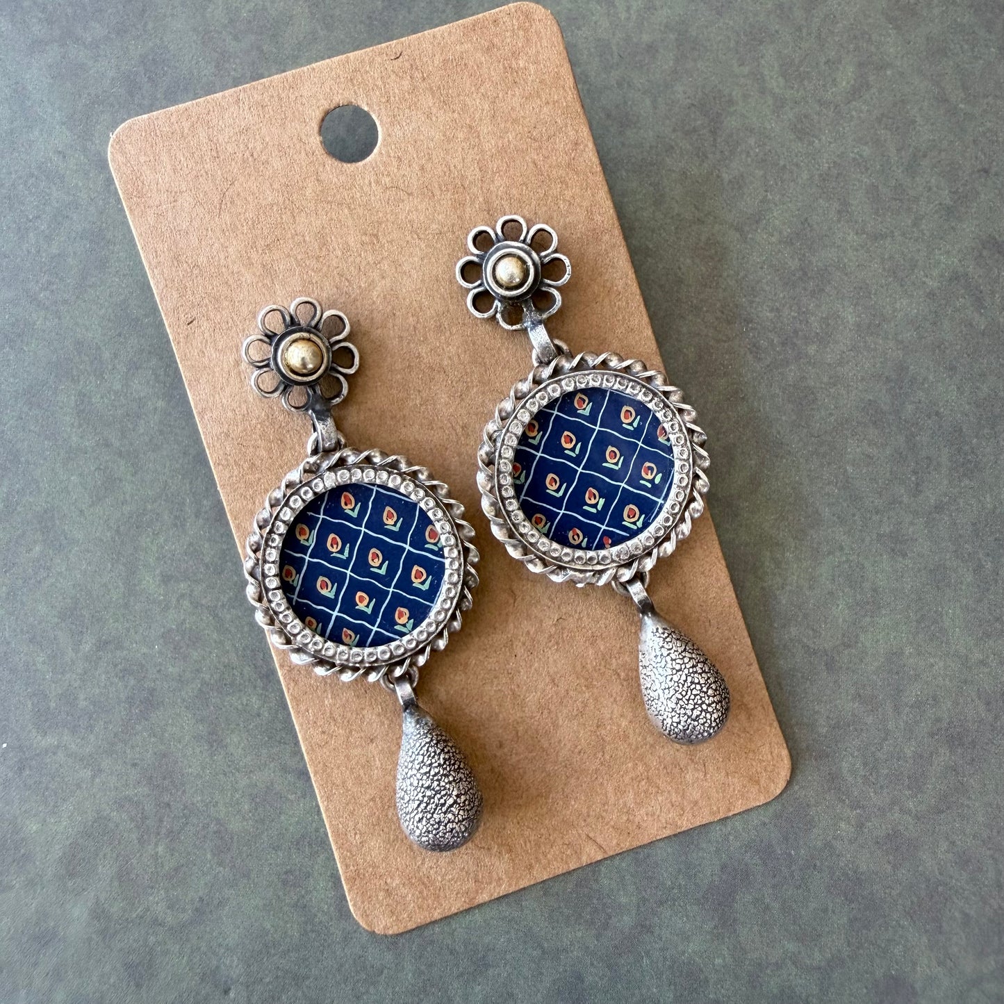 Leela Painted Earrings – Blue Round