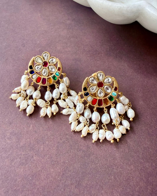 Raani Navratan Pearl Earrings