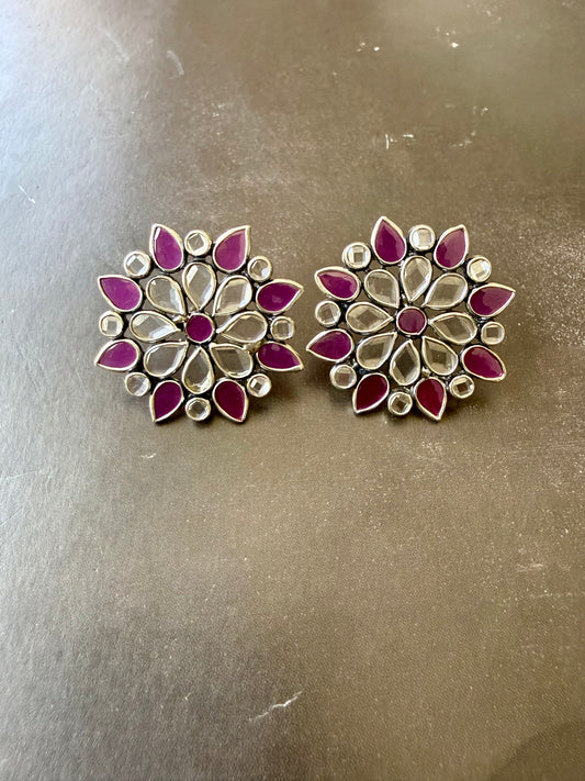 Ruby Glass Polki Floral Studs – Sunflower
