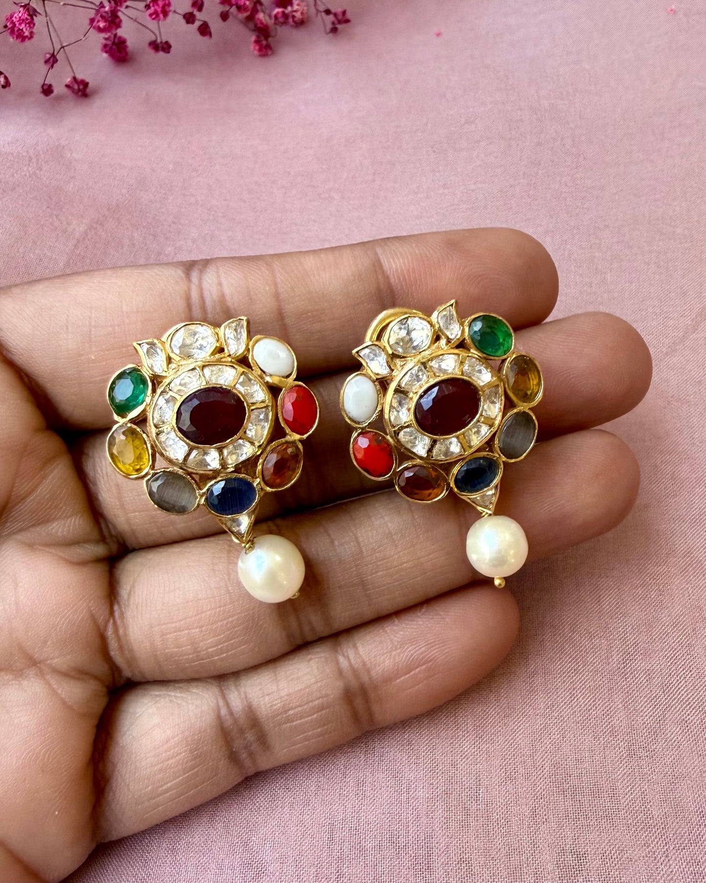 Navratna Polki Pearl Earrings