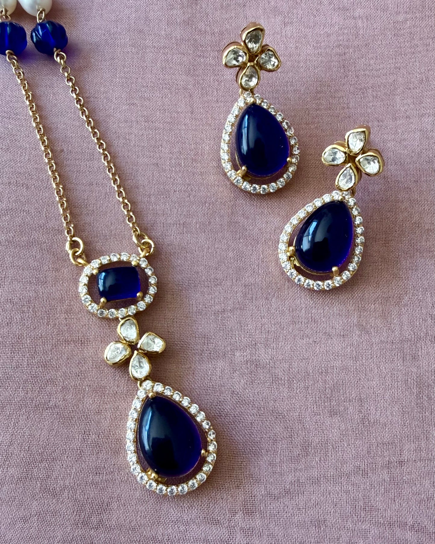 Midnight Blue Polki Pendant Set