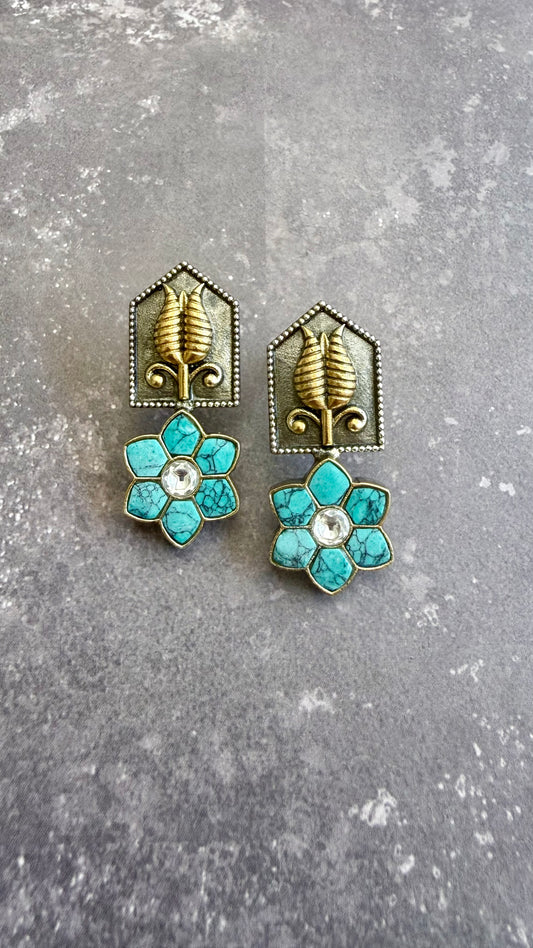 Floral Drop Earrings with Leaf Motif