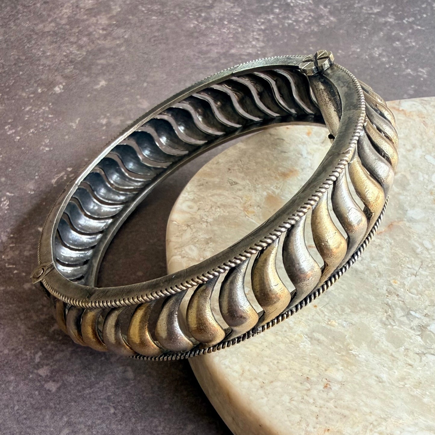 Dual Tone Sculpted Openable Bangle