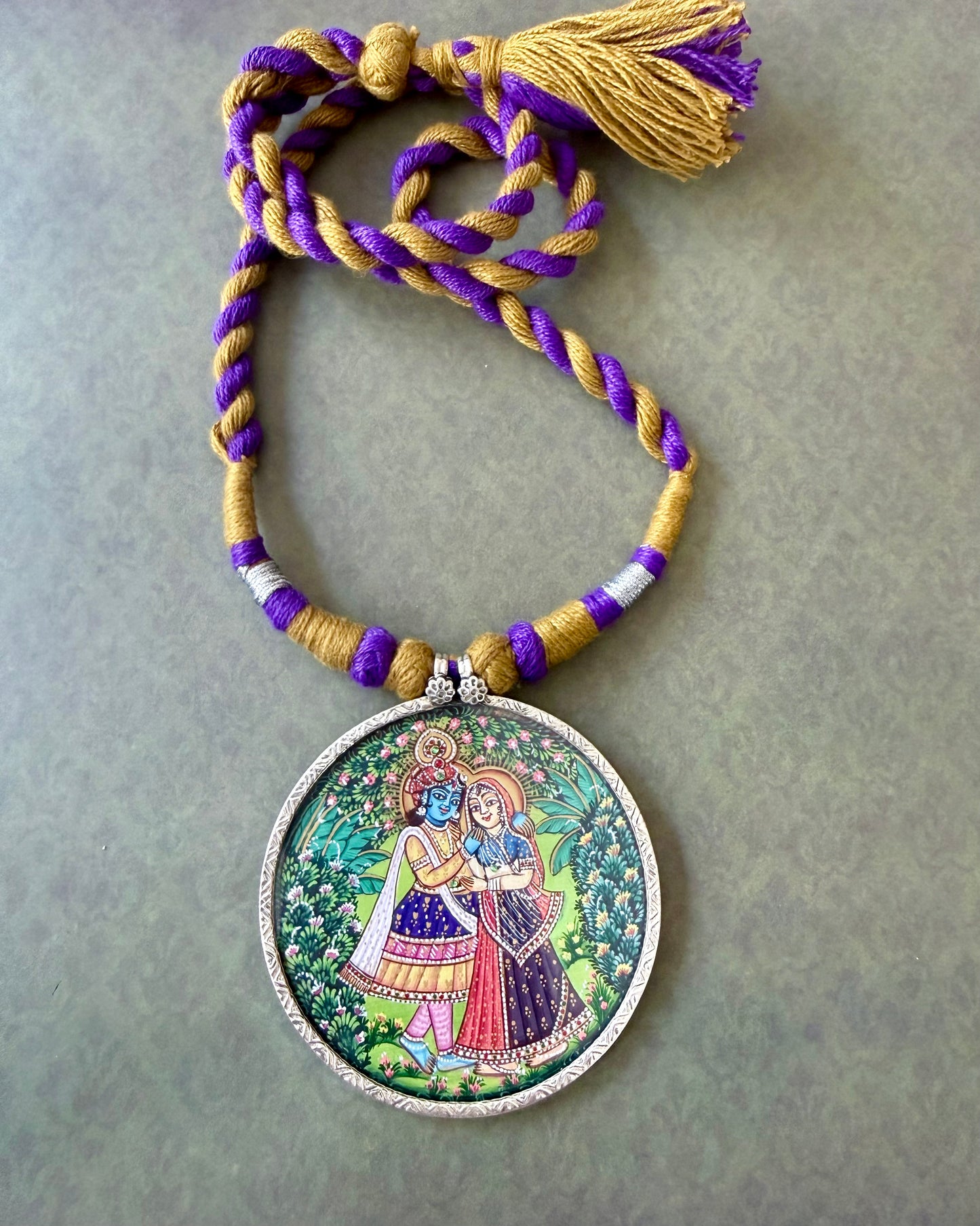 Leela – Radha Krishna Art Pendant with Dori