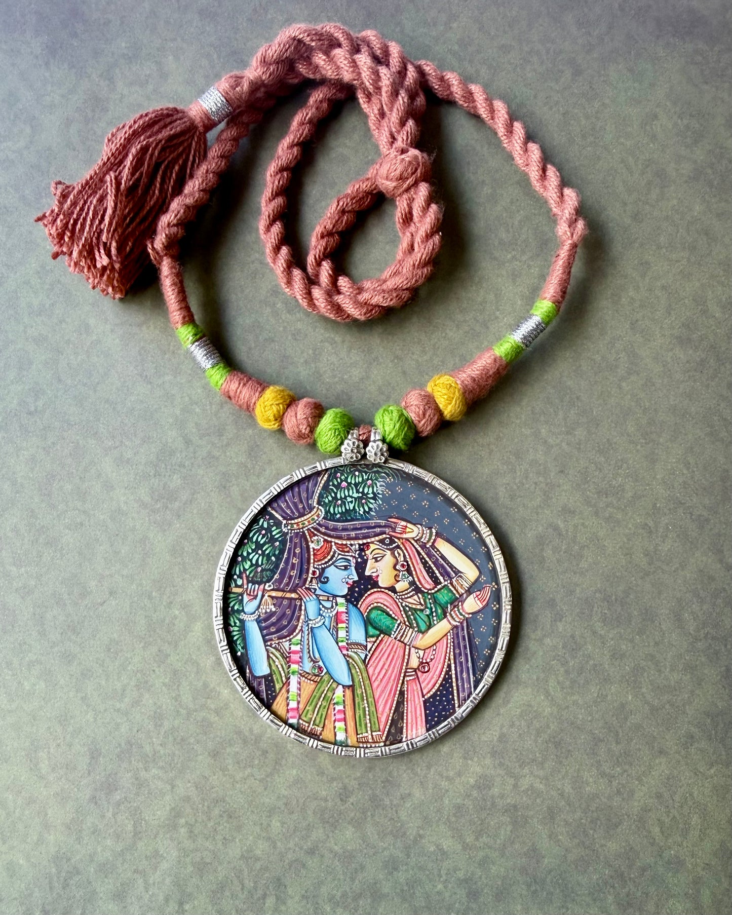 Leela – Radha Krishna Art Pendant with Dori