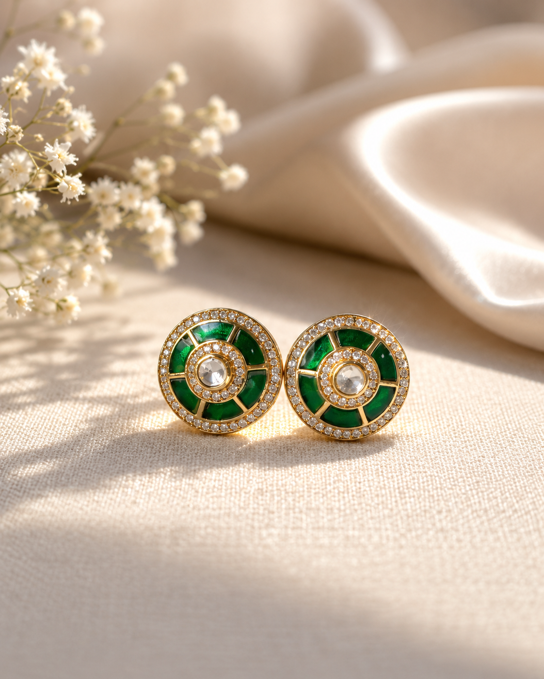Polki Mosaic Earrings - Green