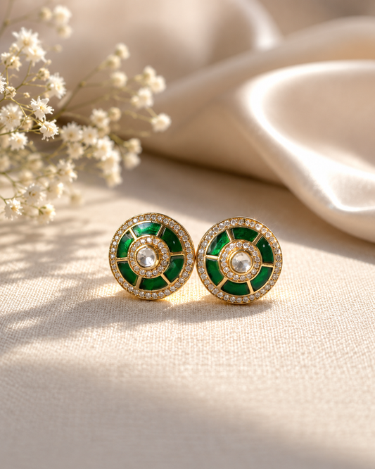 Polki Mosaic Earrings - Green
