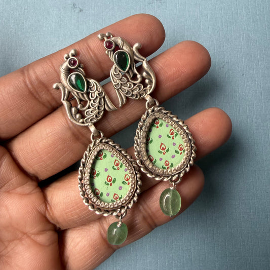 Leela Painted Earrings – Green Peacock