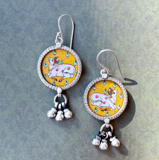 Leela — Kamdhenu Cow Silver Earrings