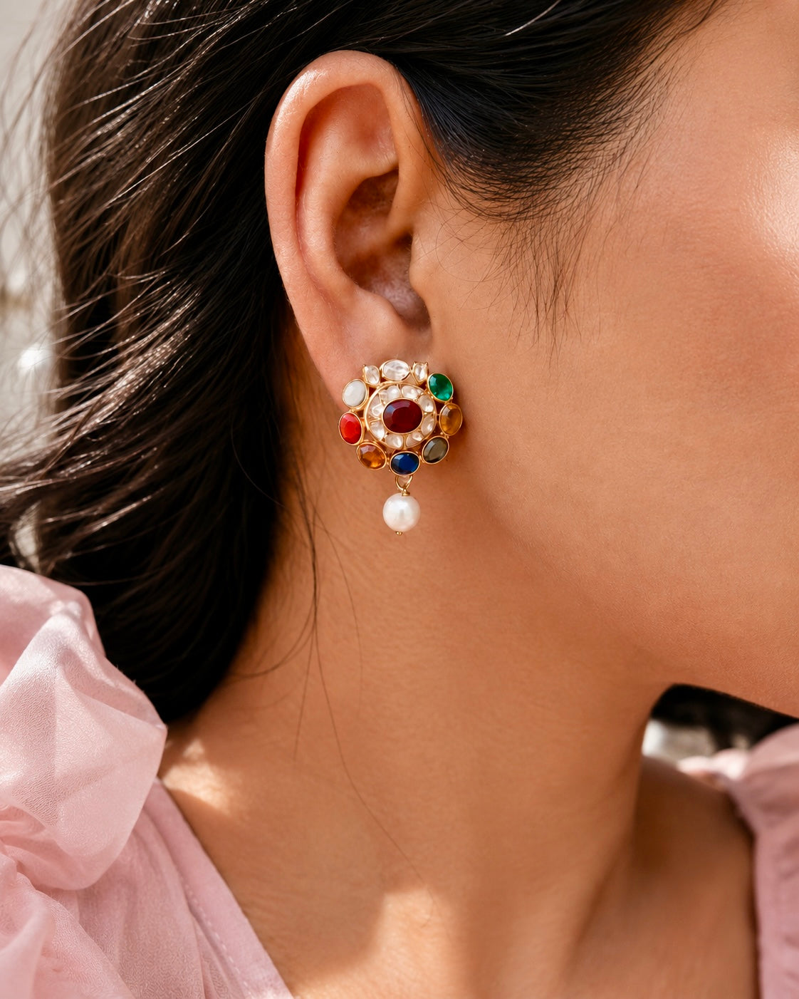 Navratna Polki Pearl Earrings