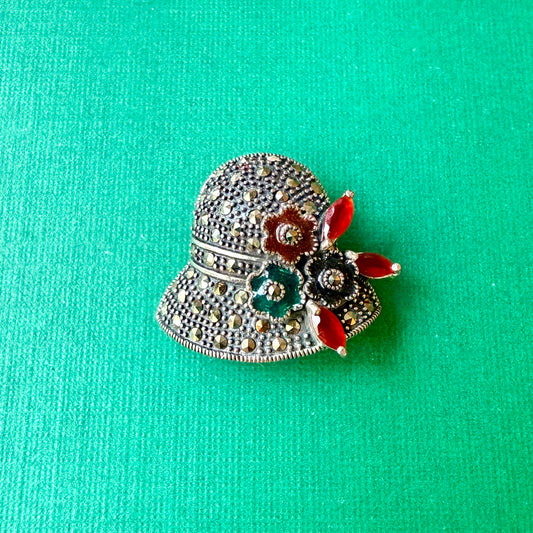 Floral Hat Marcasite Brooch
