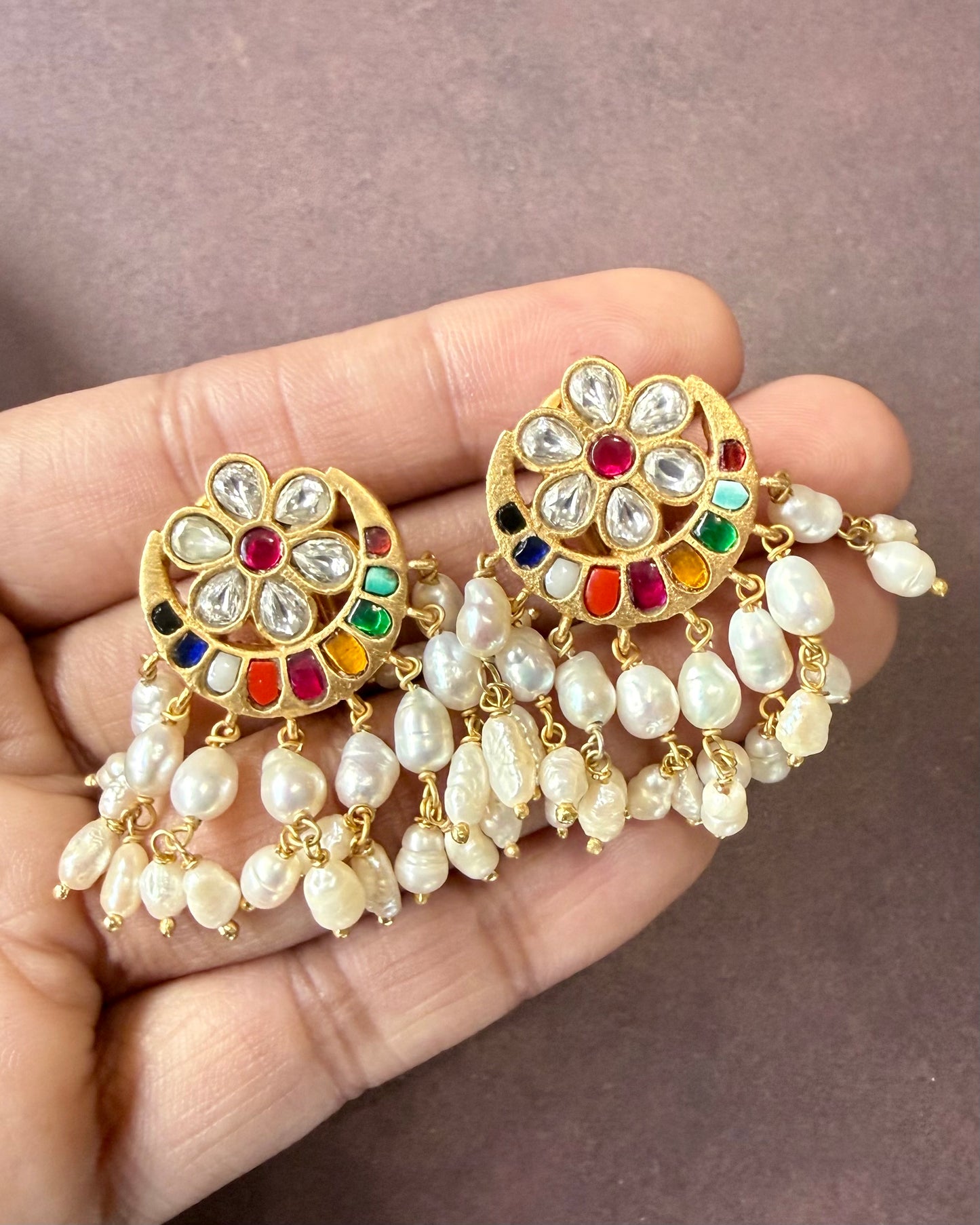 Raani Navratan Pearl Earrings