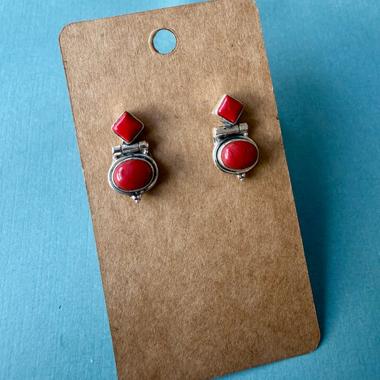 Coral Oval Drop Earrings